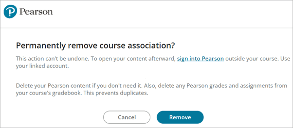 Remove course association confirmation