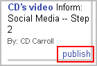 The "publish" link in the lower-right corner of the submission's block.