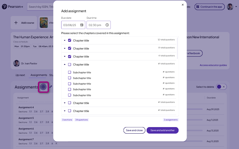 The Add assignment window.