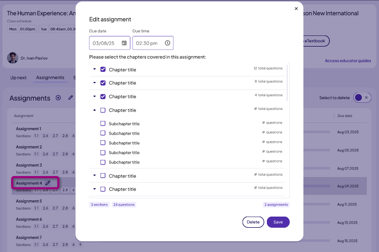 The Edit assignment window