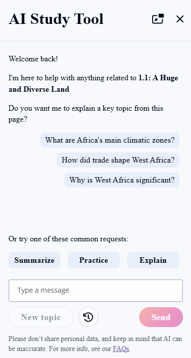 The AI Study Tool chat box.