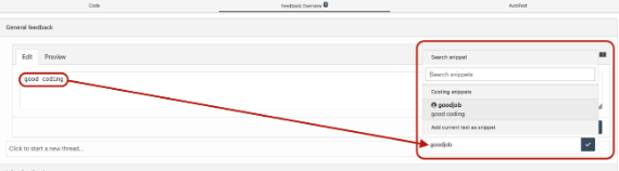 The check mark icon to save your snippet.