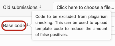 The plagiarism tab with the base code field highlighted.