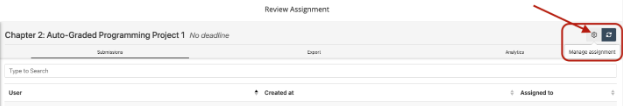 The Review assignment page with the gear icon.