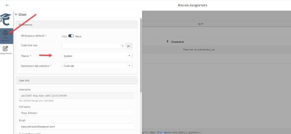 The location of your username and the preferences pane.