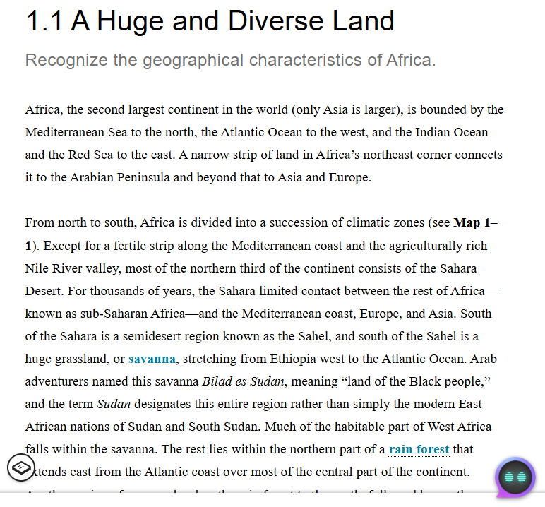 A reading page showing the AI Study Tool icon in the bottom-right corner.