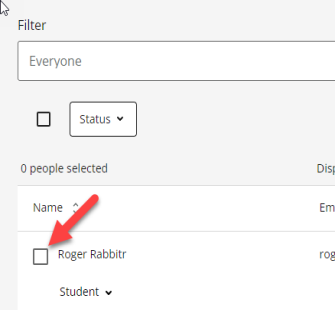 Name box used to select individual students rather than all students in the course