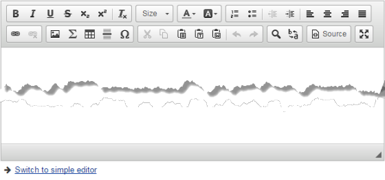 Editor window  with standard formatting tools. Below the window, select "Switch to simple editor" to enter text in HTML.