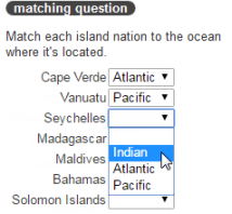 Student sees Matching question as a subquestion and a list of answer options