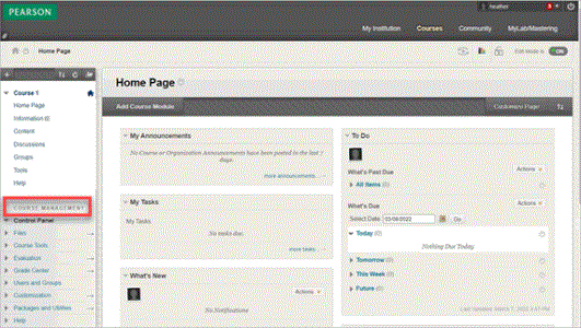 Screenshot of the Home Page for the Blackboard Tool version