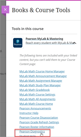 Screenshot of the Books & Course Tools options
