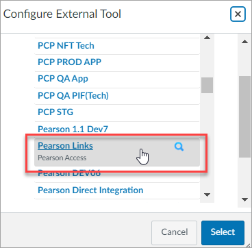 Screenshot of the Configure External Tool list