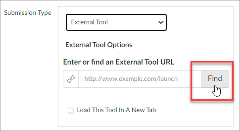 Screenshot of the Find button for an external tool