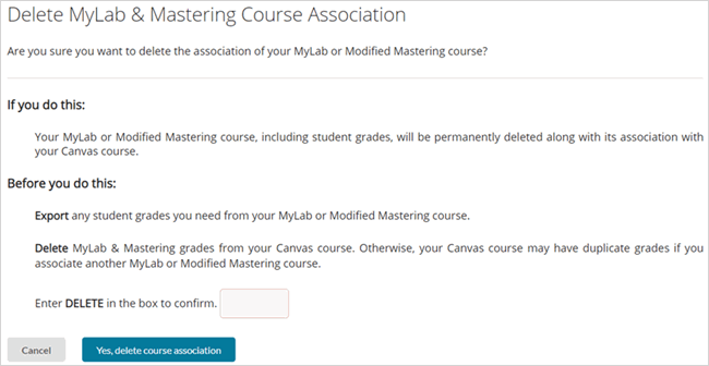 Sample delete course association