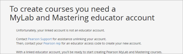 Screenshot of message saying you need an educator account