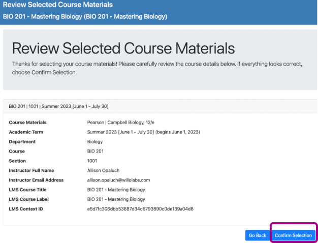 Review Selected Course Materials page
