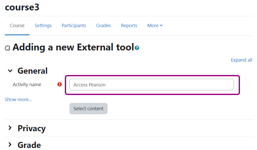 Access Pearson external tool