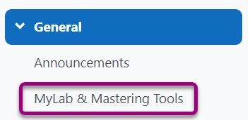 MyLab & Mastering Tools link under General