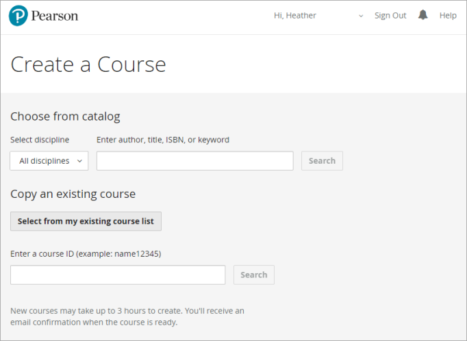Screenshot of the Create a Course page