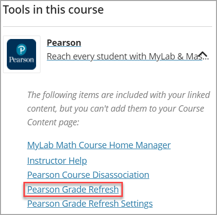 Screenshot of the grade refresh link