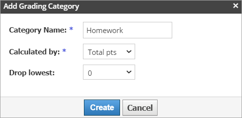 Screenshot of the Add Grading Category window