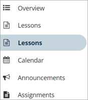 Screenshot of the Lessons option