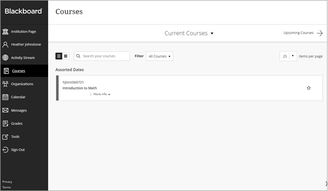 Course list for Blackboard Ultra and Original course view