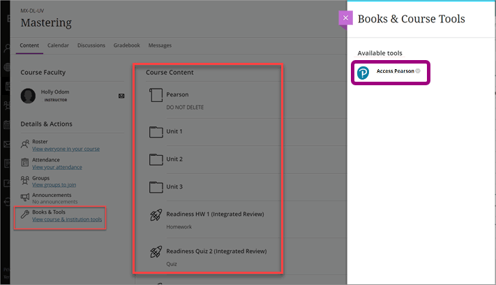 Books & Course Tools for the Pearson integration