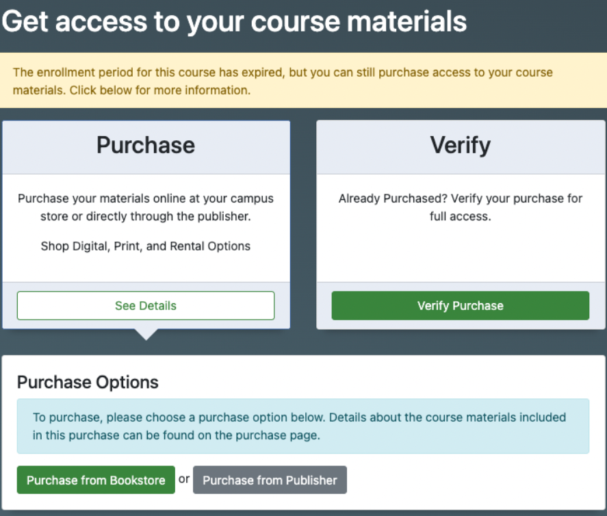Get access to your course materials page