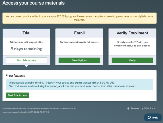 Access your course materials page
