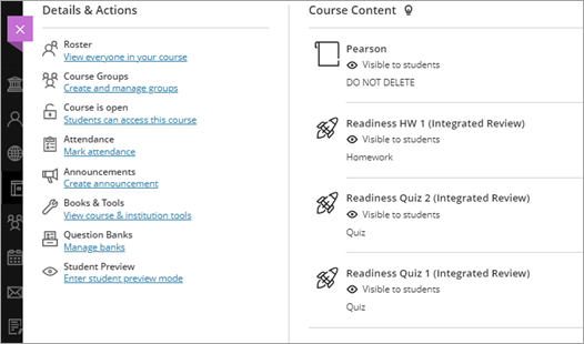 Assignment links in the content area
