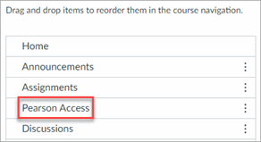 Pearson Access in the course navigation list