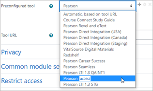 Pearson option in Preconfigured tool list