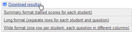 Download options: summary format; long format with separate rows for each student; wide format with one row per student, each student in different column