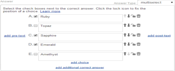 Answer box with 3 of 5 multiselect answers labeled as correct answers.