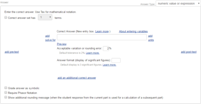 Numeric value answer box