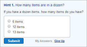 Example of Socratic hint that asks "How many items in a dozen?"