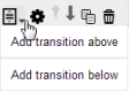 Toolbar with dropdown options "Add transition above" and "Add transition below"