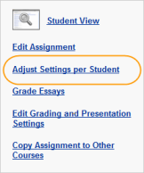 A portion of the assignment overview page showing the Actions box