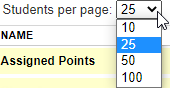 Shows the dropdown box that is labeled Students per page. 