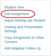 A portion of the assignment overview page showing the Actions box.