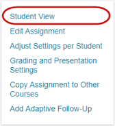 A portion of the assignment overview page showing the Actions box