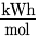kWh over mol