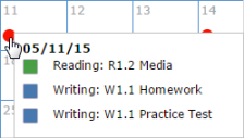 Point to a Due icon to display a pop-up list of assignments due that day.