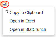 Use the Data icon to display a drop-down list, then select Open StatCrunch.