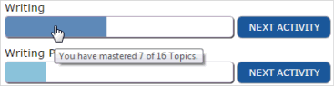 For example, a pop-up could have the text "You have mastered 7 of 16 topics."