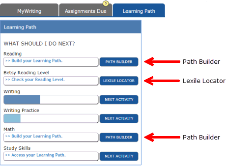 A course may have Path Builder buttons for multiple disciplines, such as Math and Writing. But there is only one Lexile Locator.