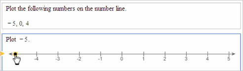 The numbers you need to plot are shown. Drag the arrow-shaped pointer to the correct point on a line.