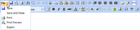 The File icon is the first icon is the text editor's icon bar.