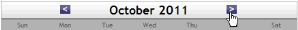 The left and right arrows are on either side of the month and year at the top of the calendar.